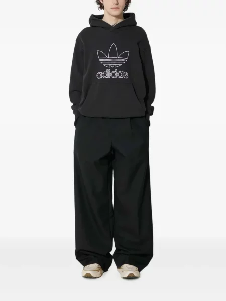 Majica s kapuljačom Adidas s vezom od jersey crna