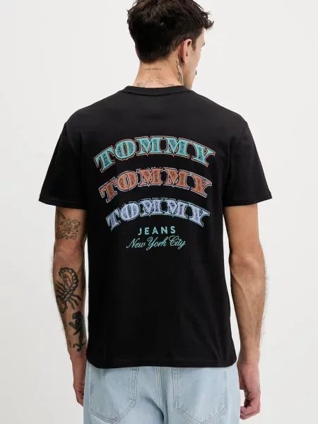 Tommy Jeans tricou din cu imprimeu negru