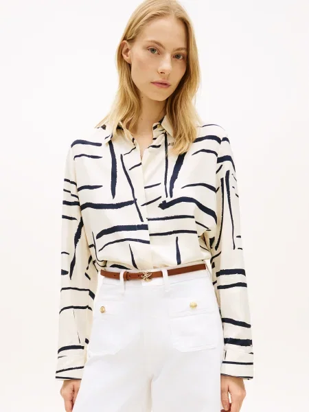 TOMMY HILFIGER Bluză negru / alb natural bej