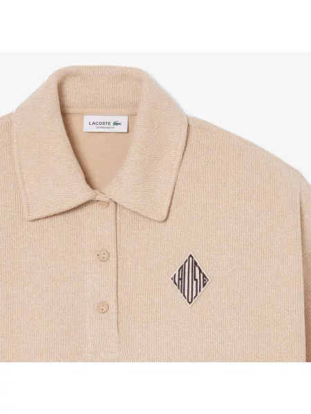 Lacoste Bluza O Kroju Oversize Z Kołnierzykiem Polo beżowa