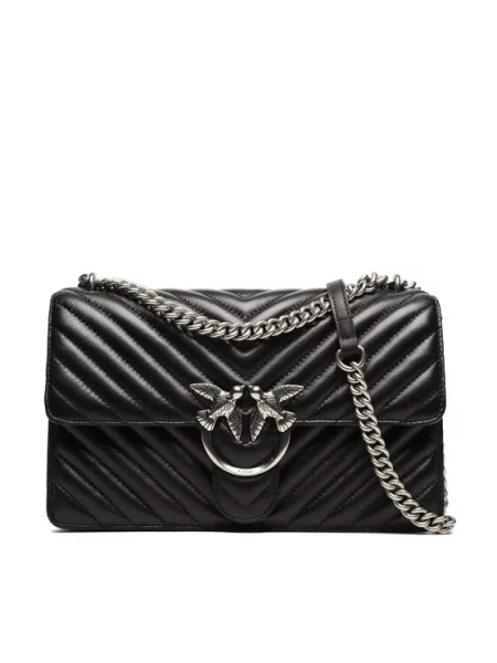 Pinko crossbody torbica usnjena črna