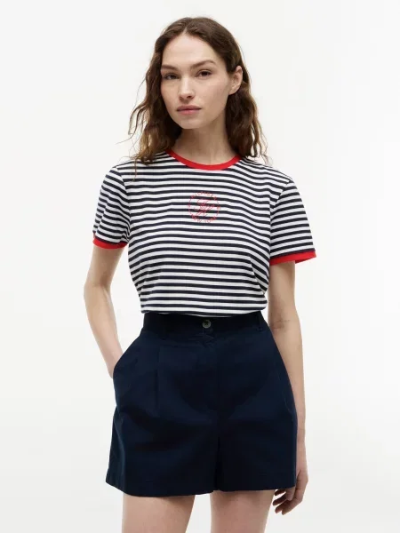 TOMMY HILFIGER Majica mornarska / rdeča bela