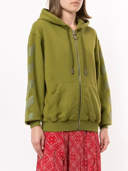 Hanorac cu glugă Off-white cu imagine cu cordon alb