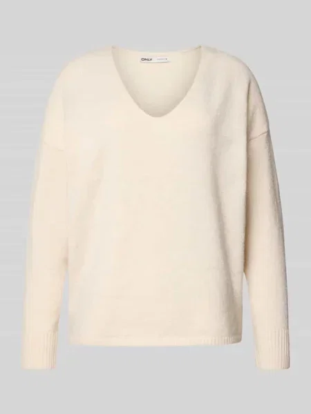 Sweter o kroju regular fit z dekoltem w serek model ‘RICA LIFE’ Only biały