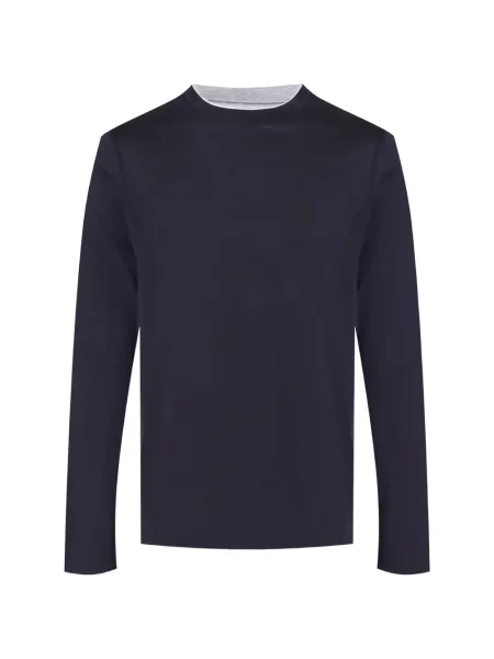 Lung tricou Brunello Cucinelli cu decolteu rotund albastru