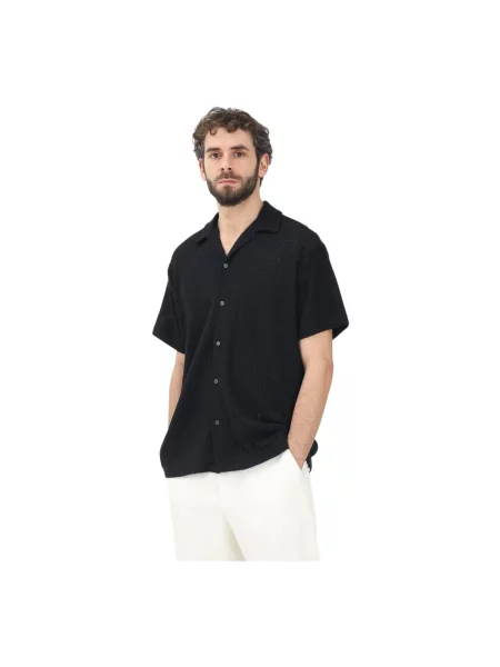 Koszula casualowa o kroju relaxed fit z fakturowanym wzorem model ‘SLHRELAXBANE’ Selected Homme czarna