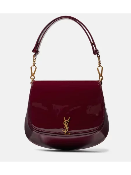 Lakierowana torebka skórzana Saint Laurent skórzana bordowa