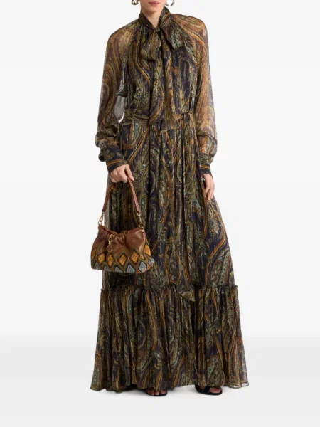 Rochie Etro cu funde de mătase cu model paisley maro