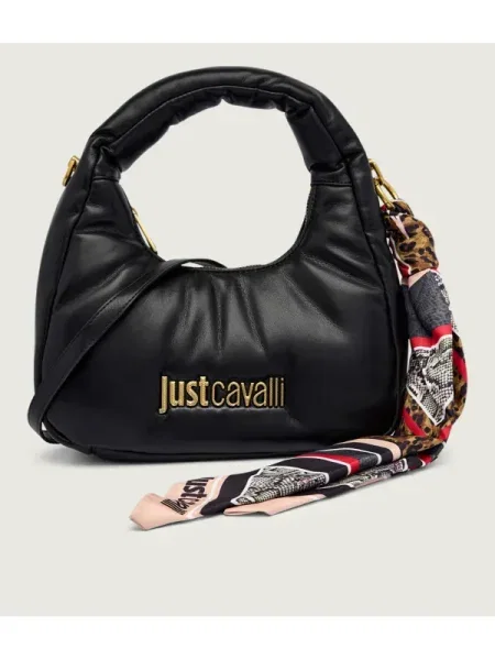 Just Cavalli Geantă hobo + eșarfă pătrată negru