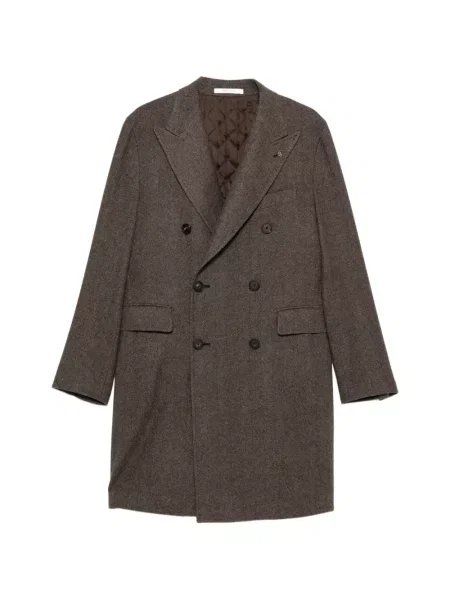 Palton Tagliatore cu model herringbone cu două rânduri de nasturi maro