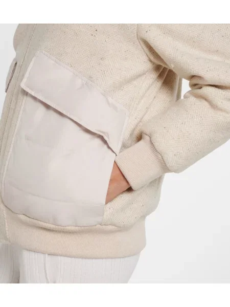 Geacă cu puf Eleventy de lână cu model herringbone bej
