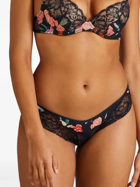 Chiloți briefs Aubade cu model floral cu imagine din dantelă negru
