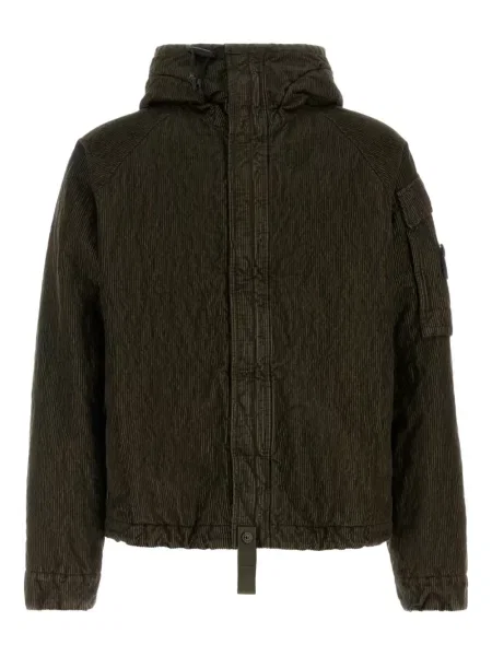 Jachetă cu glugă Stone Island de catifea cord cu glugă cu strasuri verde