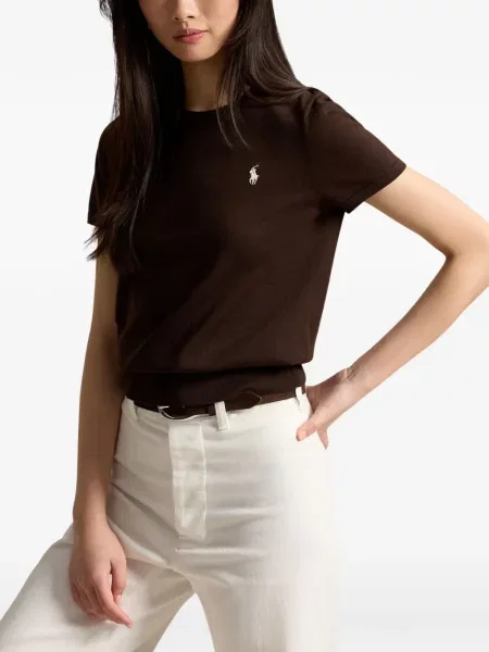 Вълнена поло тениска Polo Ralph Lauren с връзки с принт синьо