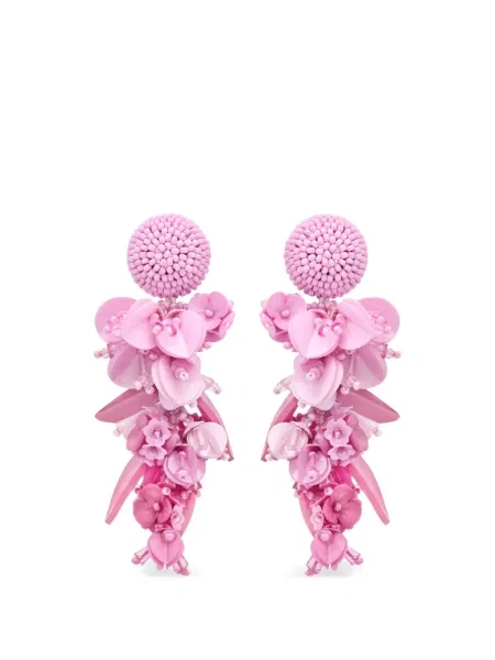 Cercei Oscar De La Renta cu model floral cu mărgele roz