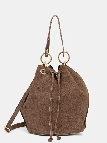 Answear Lab geanta de mana din piele intoarsa maro