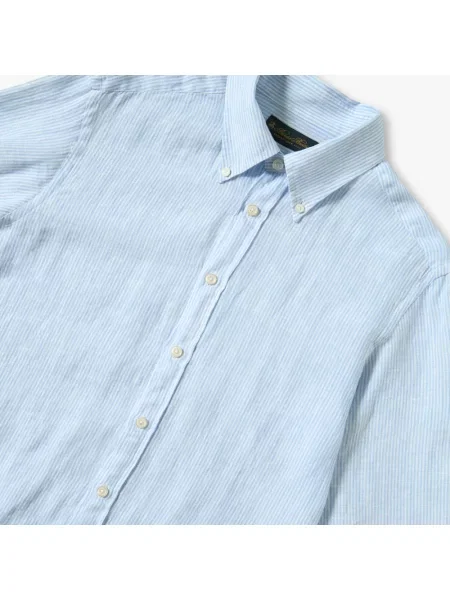 Lniana koszula Brooks Brothers w paski casual niebieska