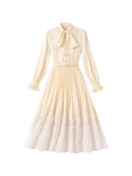 Sukienka midi Self-portrait z kokardką plisowana do kolan