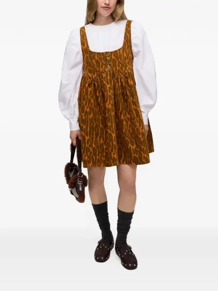 Rochie din denim Ganni cu imagine cu model leopard portocaliu