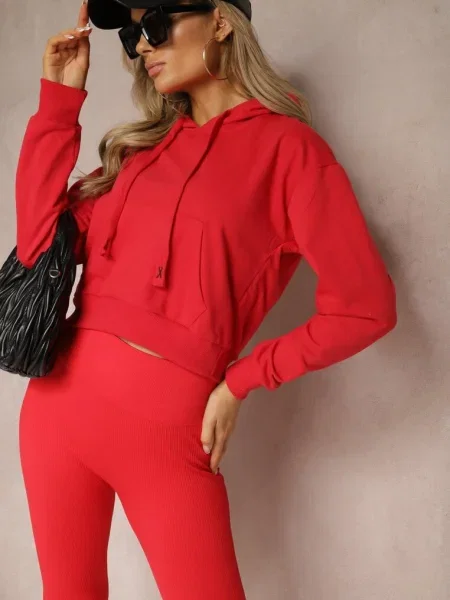 Bluza z Kapturem i Bawełną Ozdobiona Ściągaczami Evianae czerwona