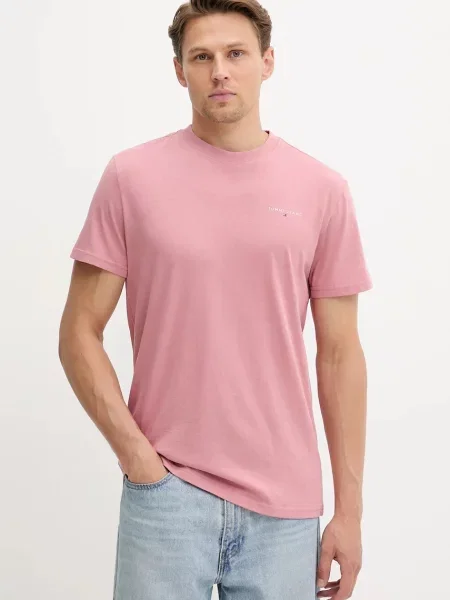 Тениска Tommy Jeans оранжево с принт розово