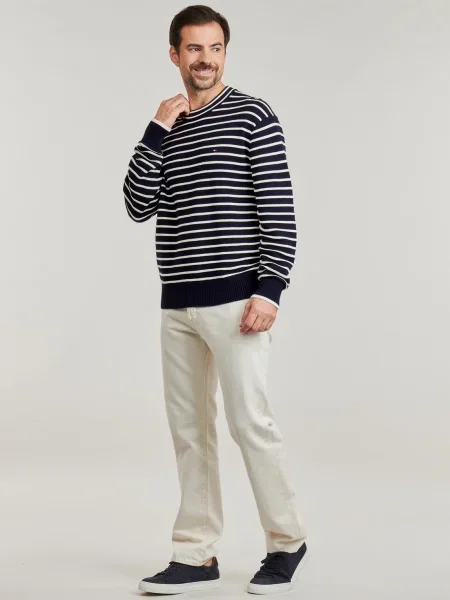 Pulover Tommy Hilfiger cu decolteu în U albastru