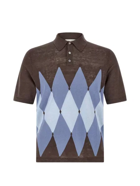 Tricou polo Ballantyne cu model argyle scurt maro