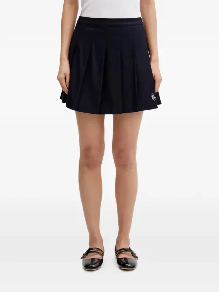 Mini fusta plisata Sporty & Rich cu broderie plisată albastru