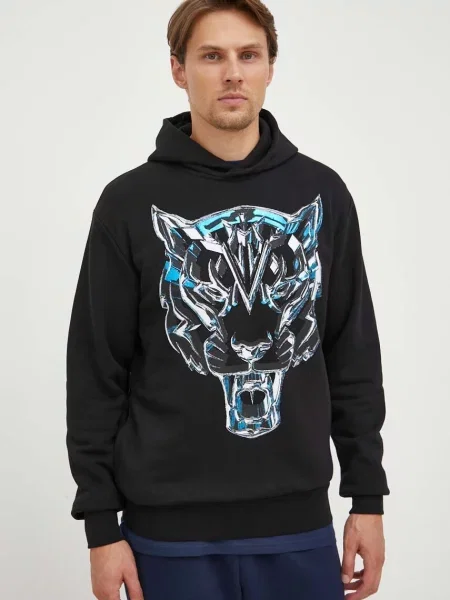 Hanorac cu glugă Plein Sport cu dungi de tigru cu glugă negru