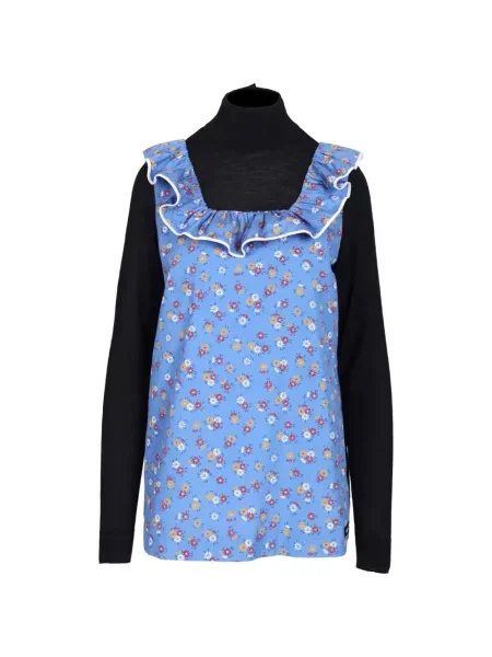 Top Miu Miu cu model floral cu imagine albastru