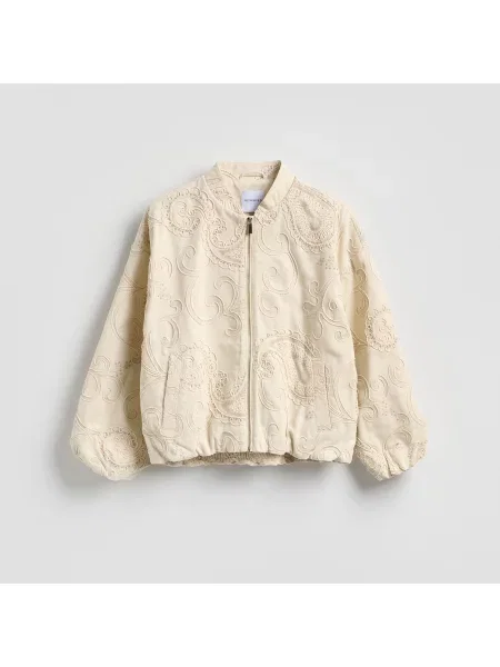 Reserved Bunda bomber s ozdobnou výšivkou béžová