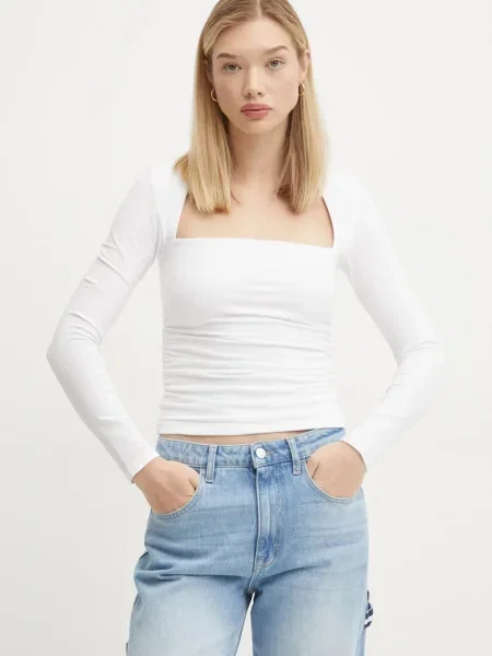 Блуза с дълги ръкави Abercrombie & Fitch бяло