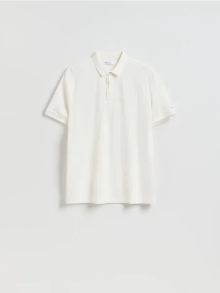 Reserved Tricou polo regular cu adaos de mătase alb