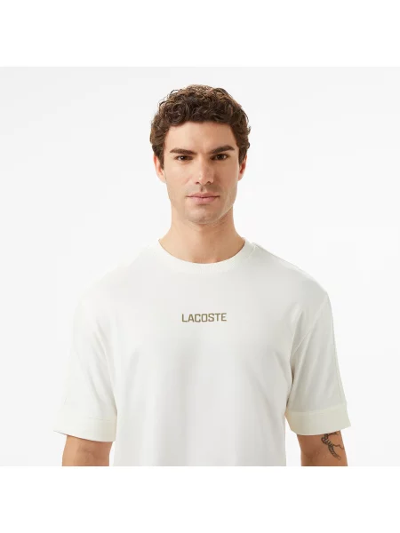 Lacoste T-Shirt Z Okrągłym Dekoltem Z Nadrukiem Loose Fit biały