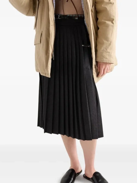 Fusta plisata Prada plisată până la genunchi gri