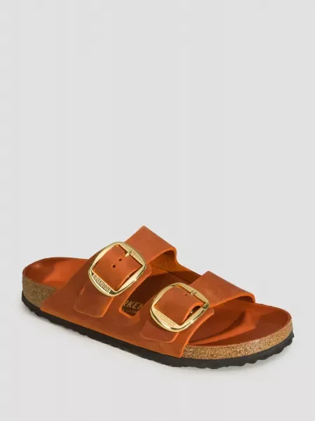 Birkenstock klapki na płaskim skórzane pomarańczowe