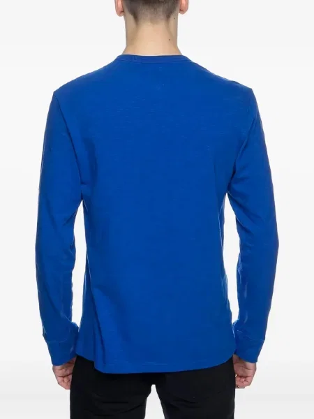 Tricou Mitchell & Ness cu guler henley albastru