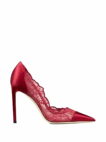 Pantofi cu toc Jimmy Choo din dantelă roșu
