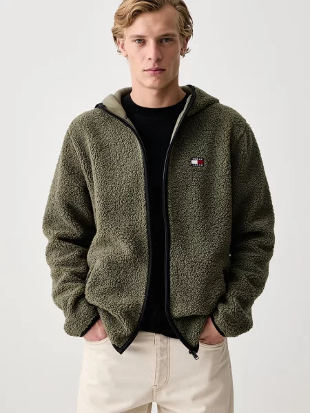Tommy Jeans hanorac cu pentru bărbați din polar verde