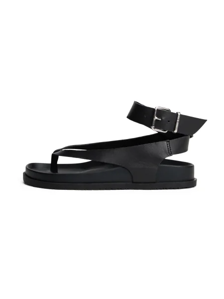 Tommy Jeans sandale de piele TJW ANKLE STRAP SANDAL negru