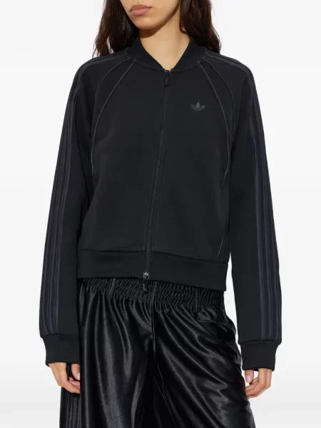 Pulover Adidas cu dungi cu broderie din satin alb