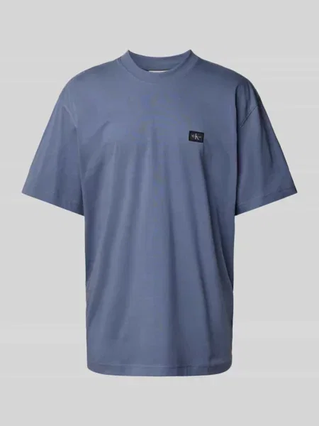 T-shirt z detalem z logo Calvin Klein Jeans niebieska