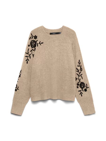 VERO MODA Sveter VMNEW FATIMA svetlohnedá čierna