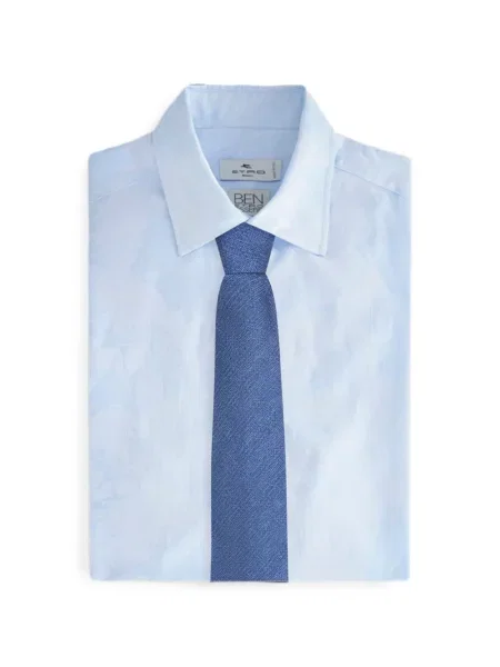 Cravată Etro cu broderie de mătase albastru