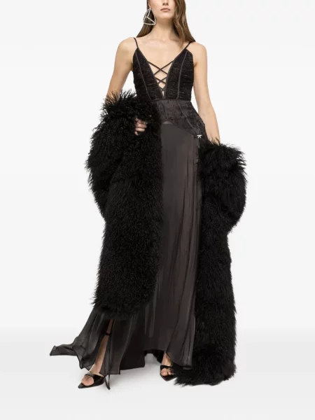 Rochie maxi Nissa din dantelă de costum negru
