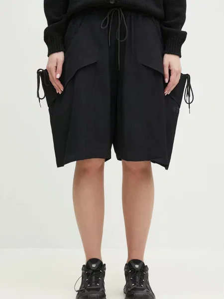 Pantaloni scurți Rayon Twill Shorts femei uni high waist negru