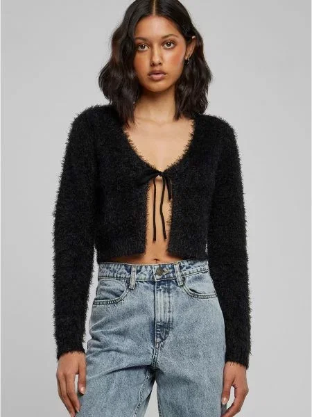 Sweter Urban Classics w piórka o krotszym kroju czarny