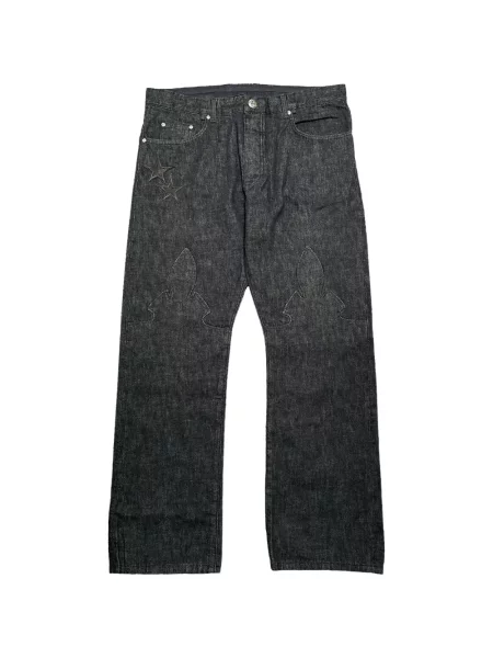 Blugi Chrome Hearts din piele cu motiv cu inimi negru