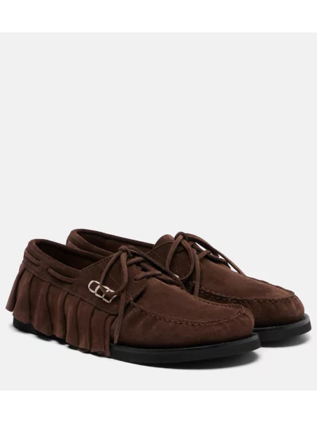 Pantofi loafer Jw Anderson din piele de căprioară cu volane maro