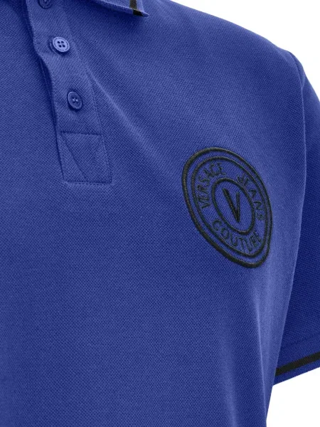 Поло тениска Versace Jeans Couture бродирана синьо